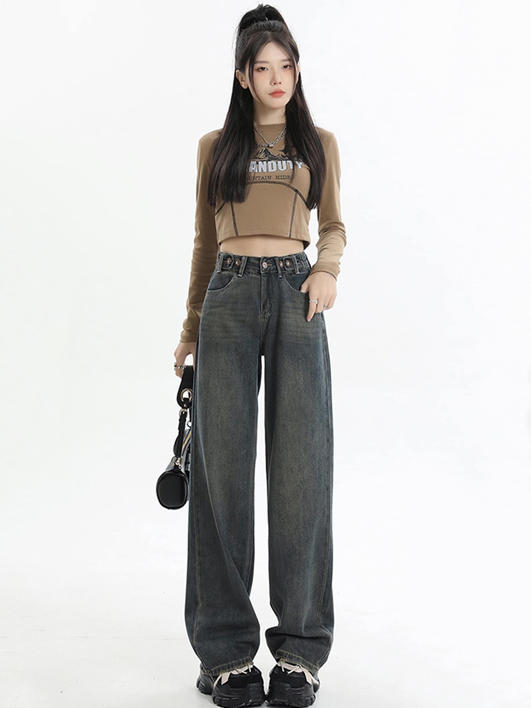 Buy LULU & SKY Women Wide Leg High Rise Clean Look Stretchable Jeans ...