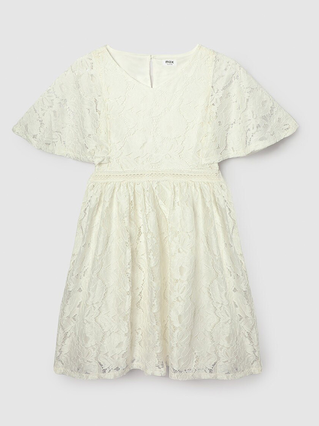 Buy Max Girls Floral Self Design Flared Sleeves Pure Cotton A Line ...