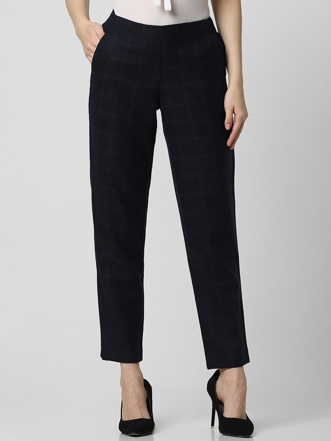 Buy Van Heusen Woman Checked Mid Rise Regular Trousers - Trousers for ...
