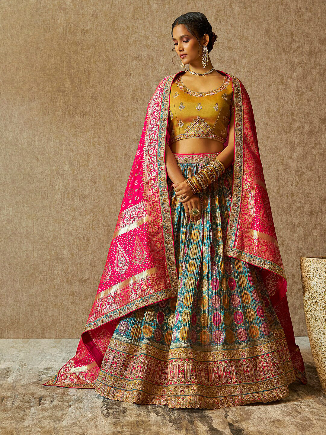 Embroidered Thread Work Unstitched Lehenga & Blouse With Dupatta main image 1