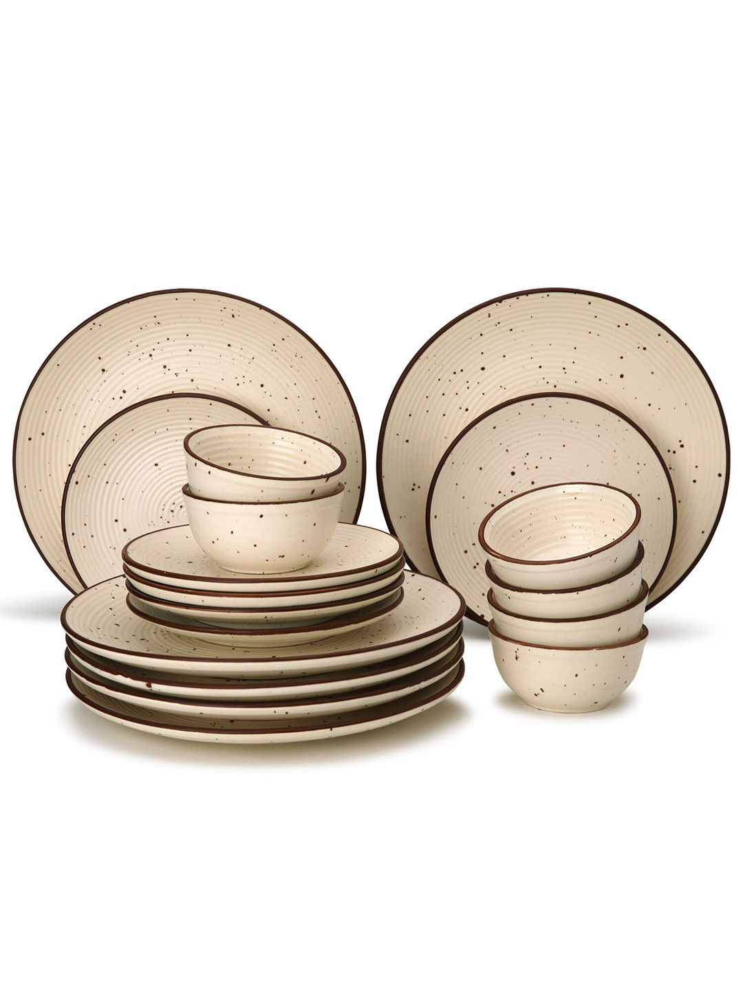 Buy BODHI HOUSE Beige & Brown 18 Pieces Handcrafted Ceramic Glossy Dinner Set - - Home for Unisex
