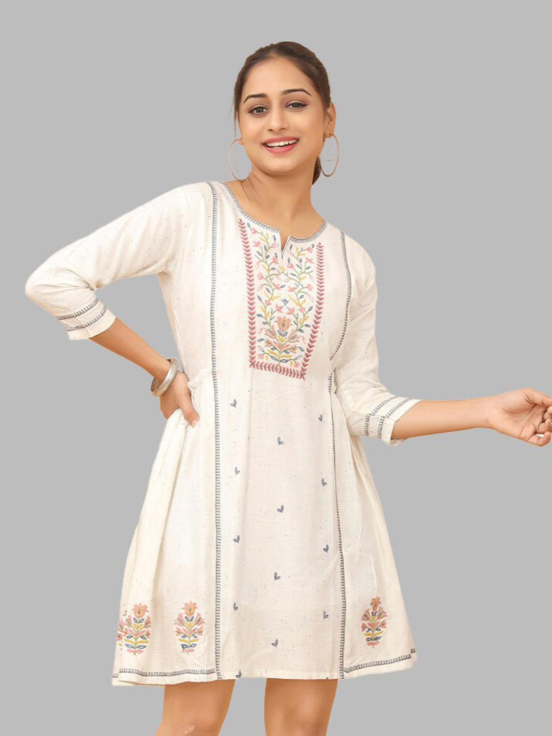 Embroidered V-Neck A-Line Ethnic Dresses