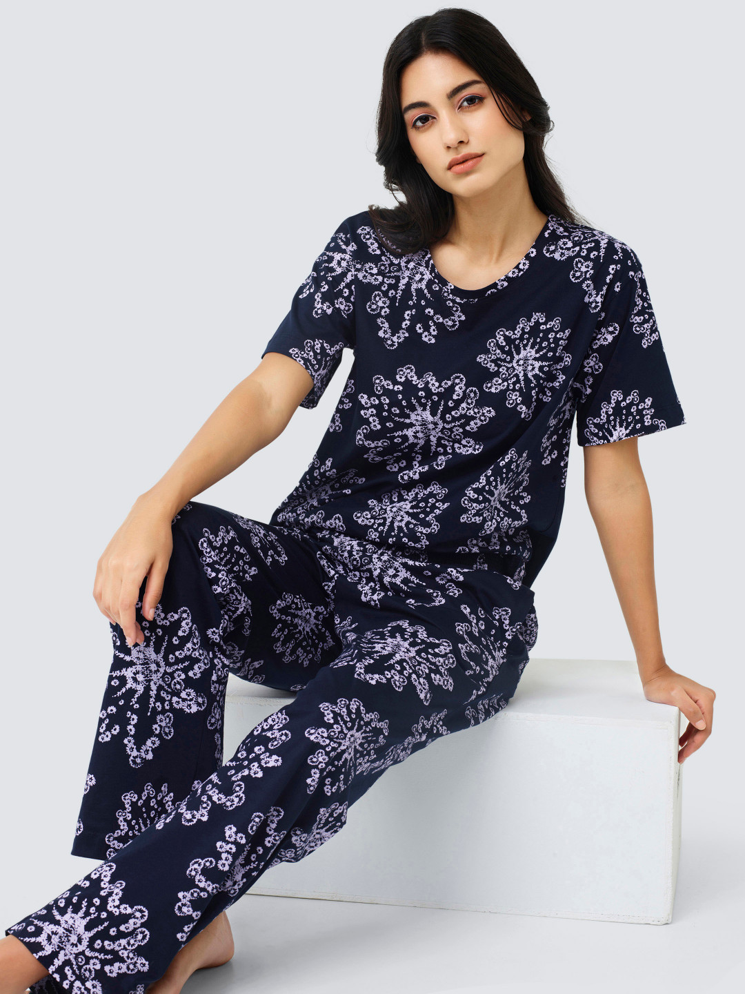 Teal blue Cotton Quirky Print Night suit