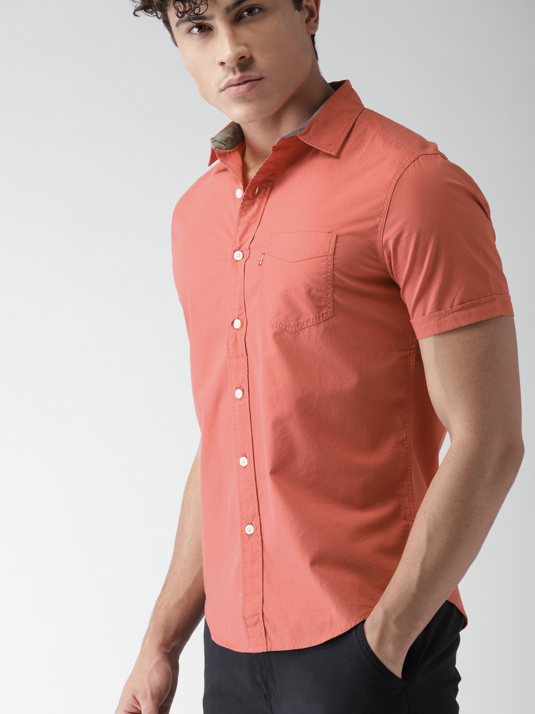 Buy Levis Men Coral Red Slim Fit Solid Casual Shirt  - Shirts for Men 2607371 | Myntra