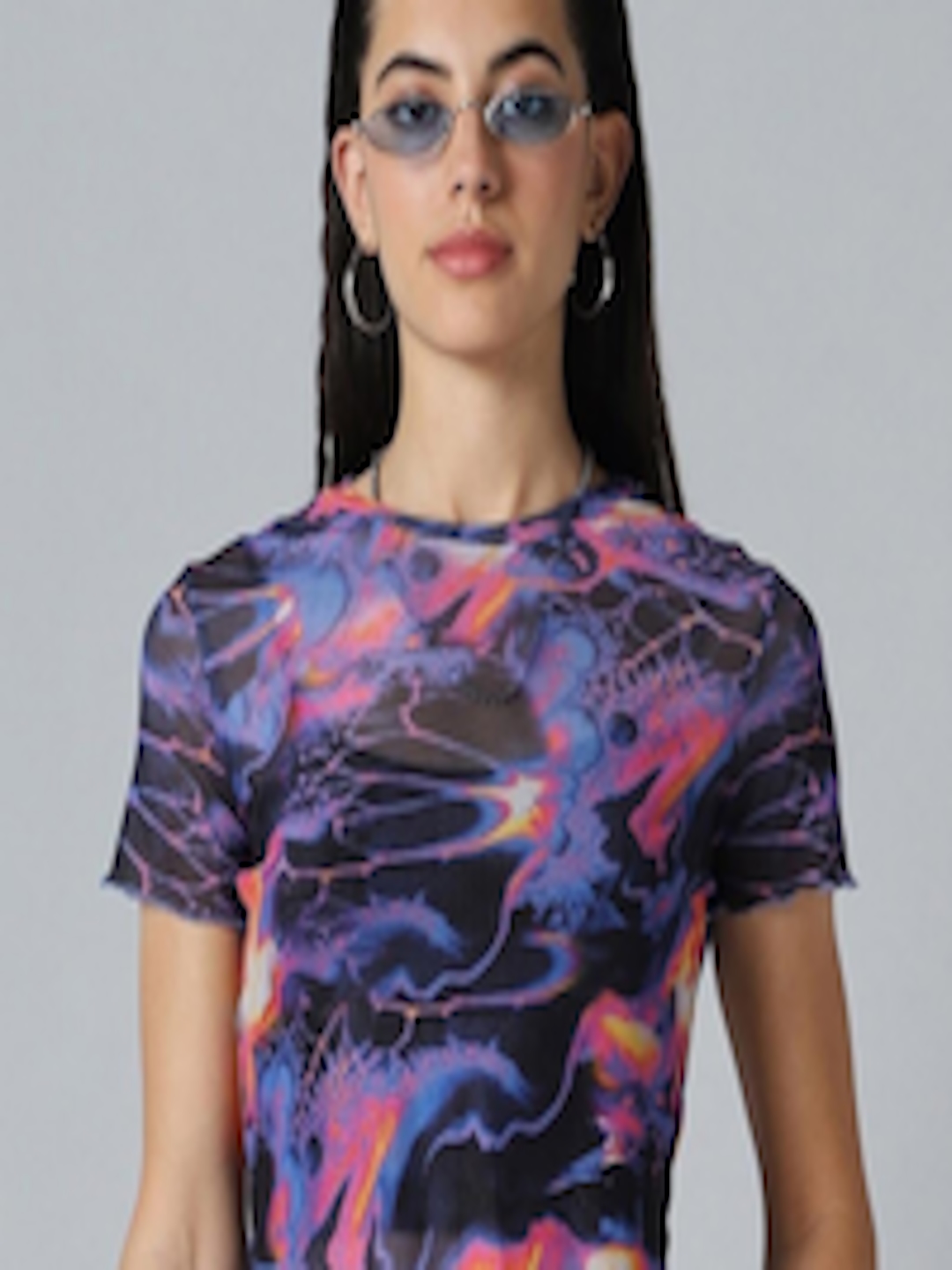 Buy Bewakoof AIR Abstract Printed Sheer Crop Top - Tops for Women ...