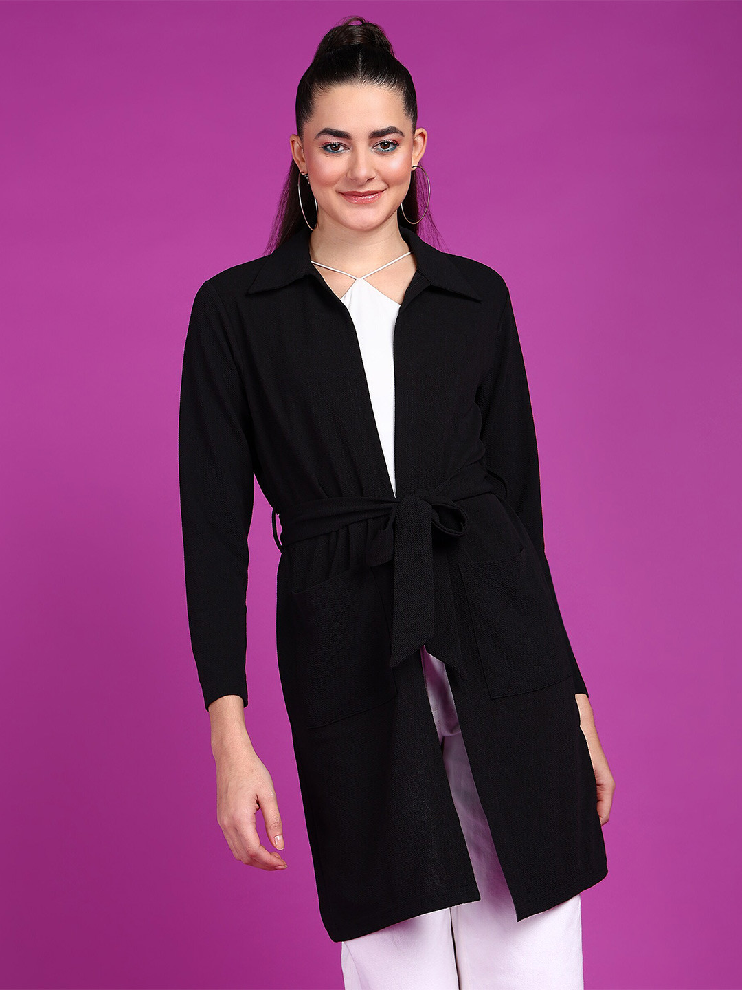 Women's Solid Black Longline Shrug