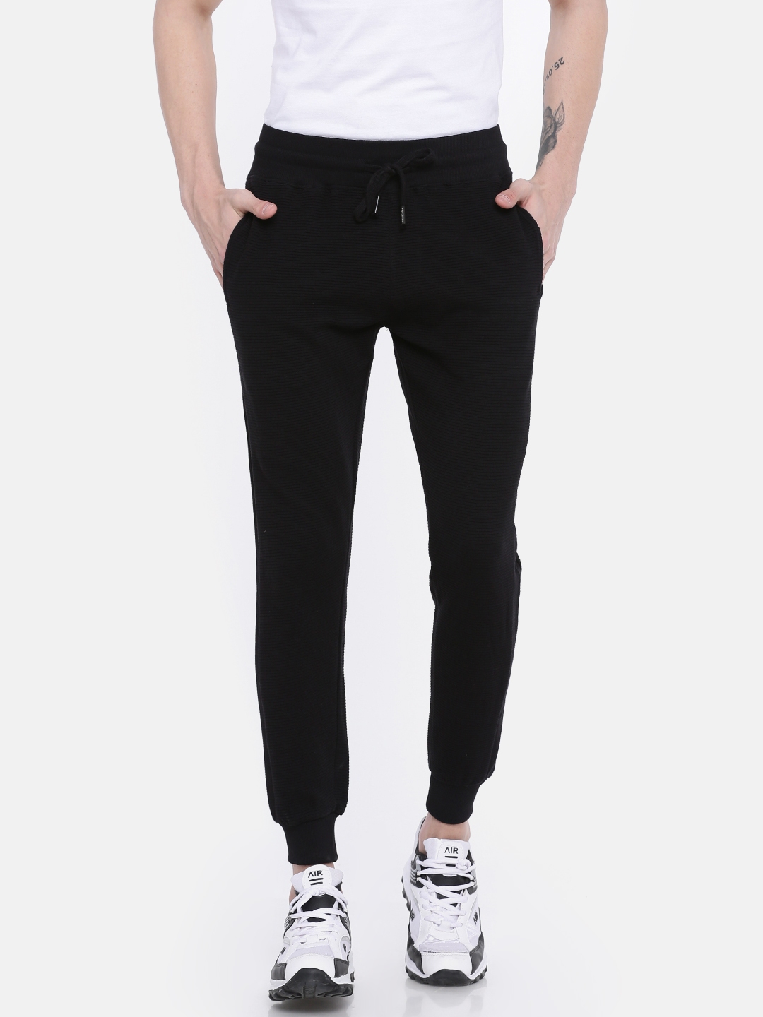 black and white striped joggers mens
