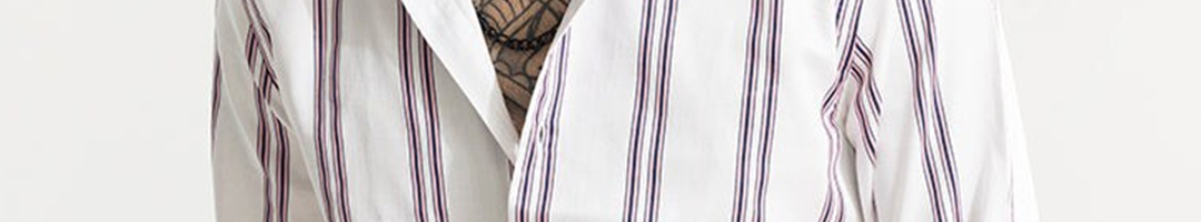 Buy Snitch White Classic Slim Fit Vertical Striped Cotton Casual Shirt ...
