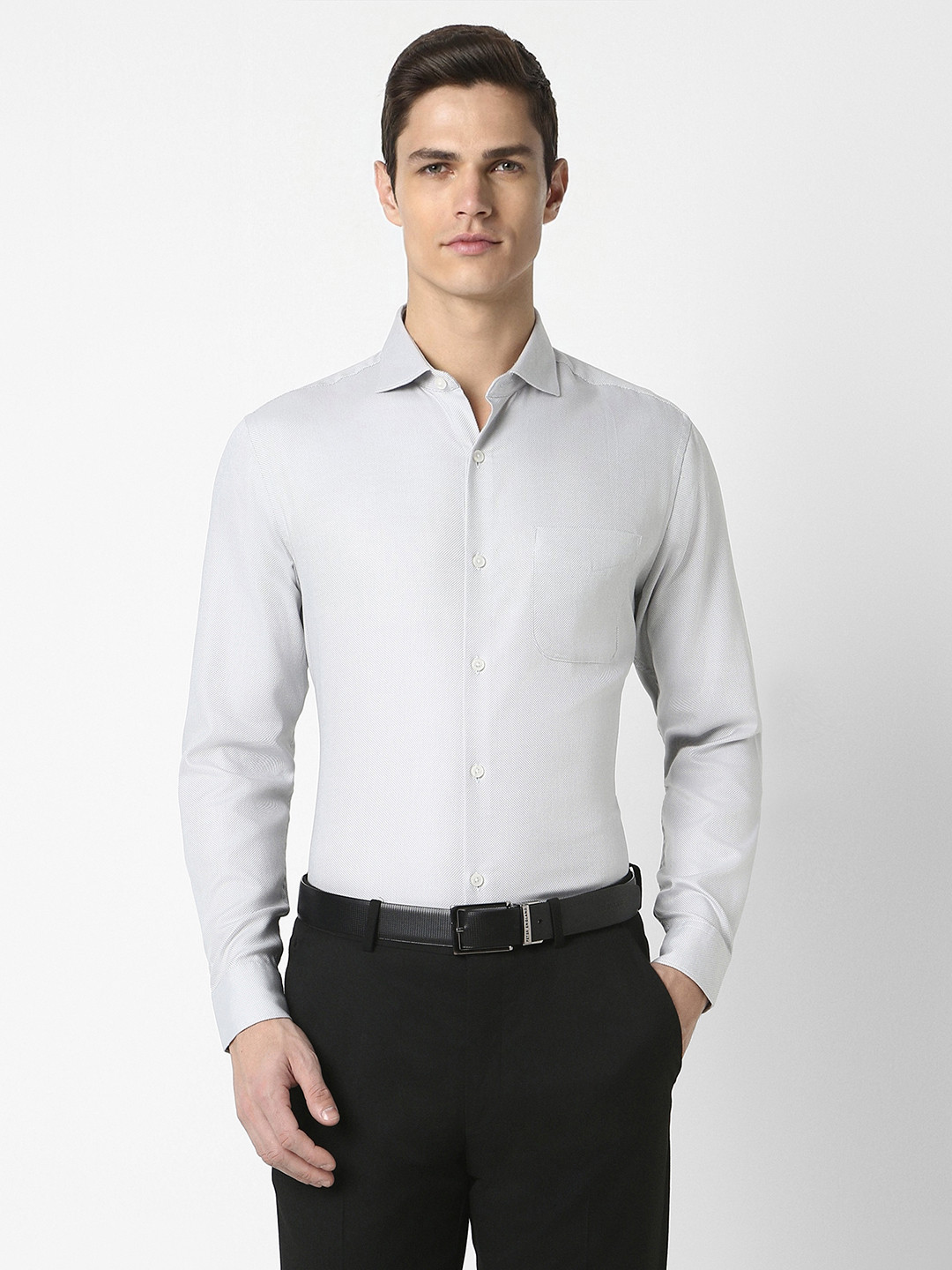 Buy Peter England Elite Men Grey Slim Fit Formal Shirt - Shirts for Men ...