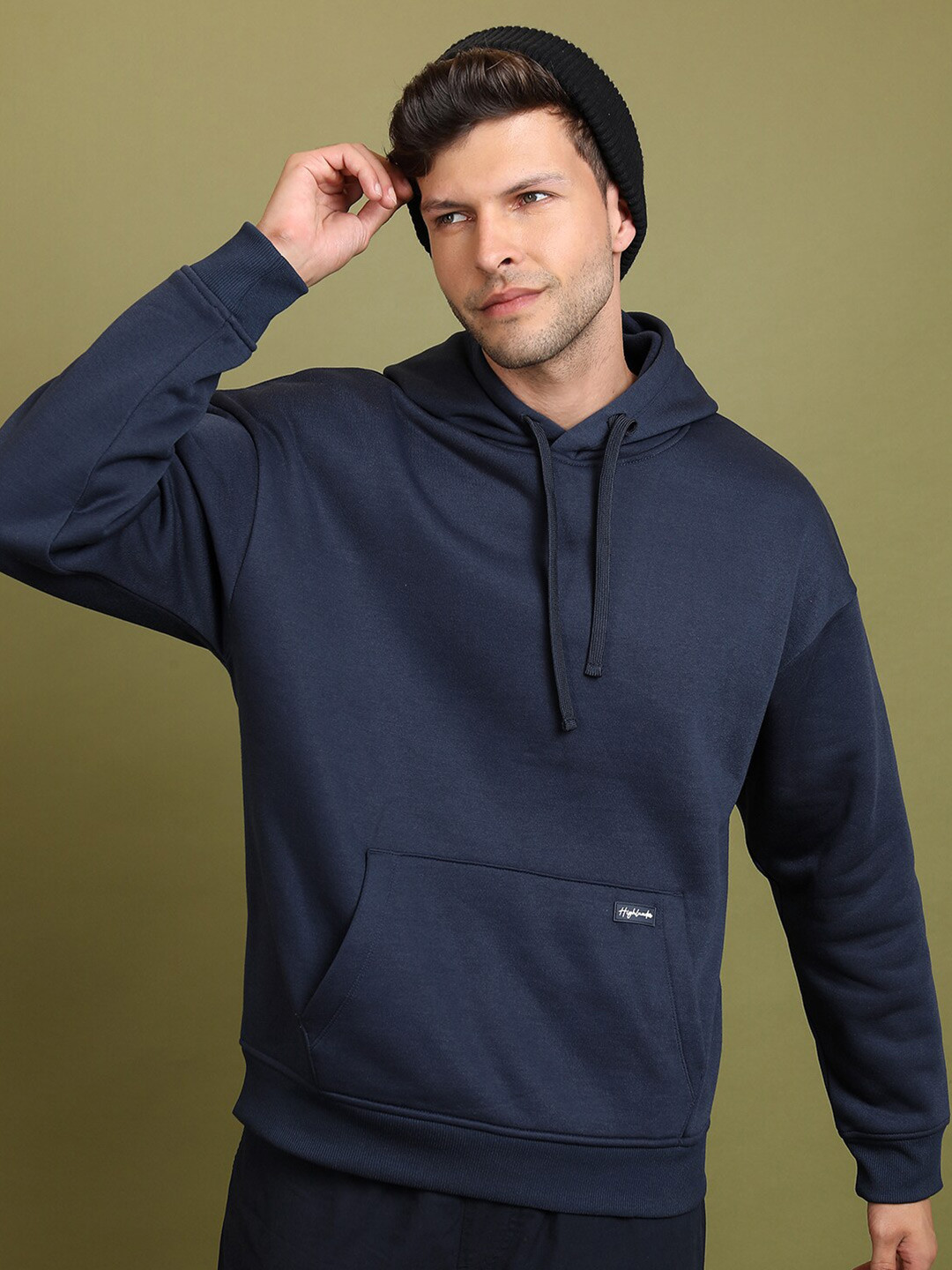Buy HIGHLANDER Navy Blue Hooded Oversized Sweatshirt Sweatshirts for
