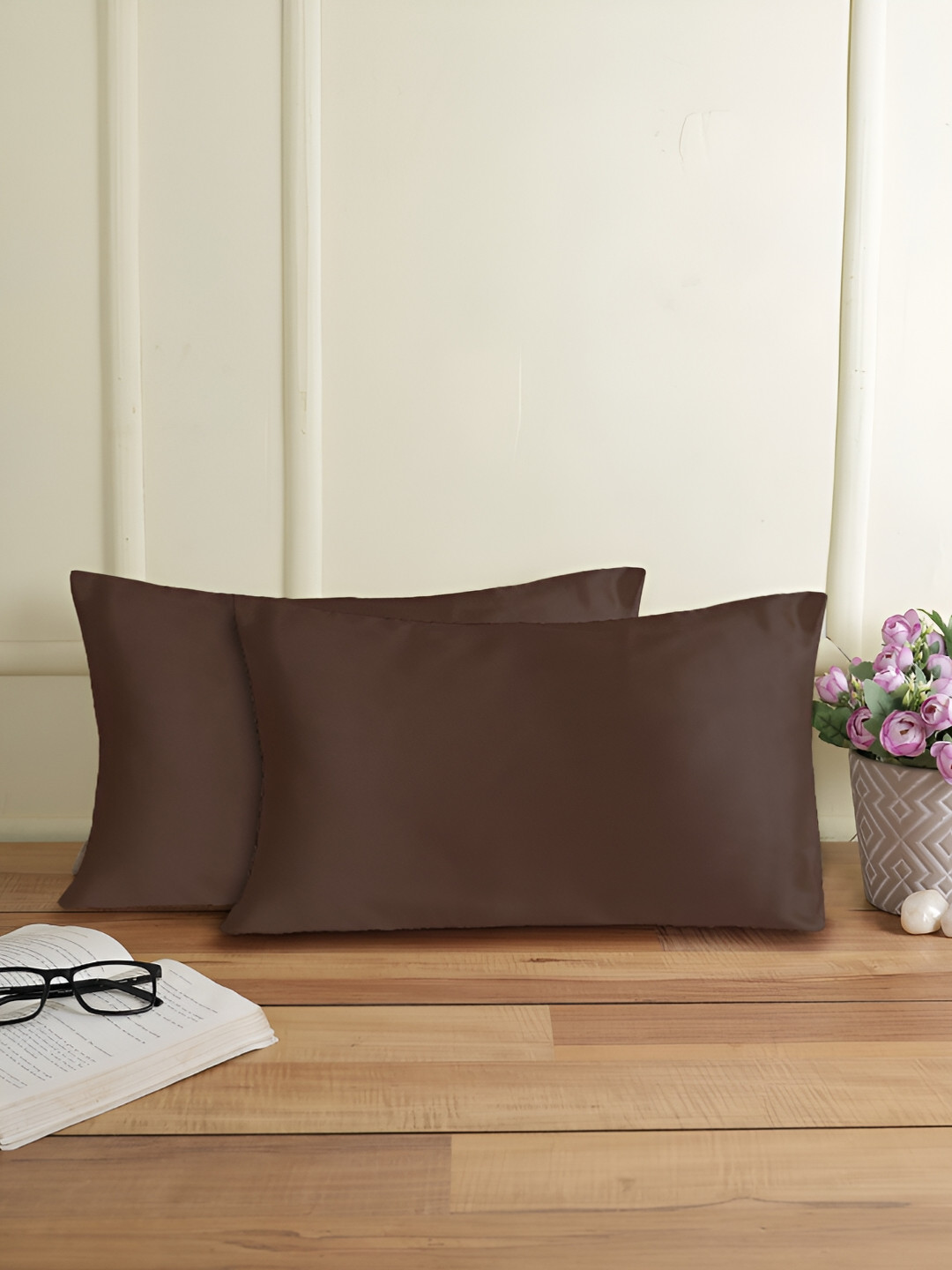 Buy THE CONVERSION Coffee Brown 2 Pieces Satin Rectangle Pillow Covers