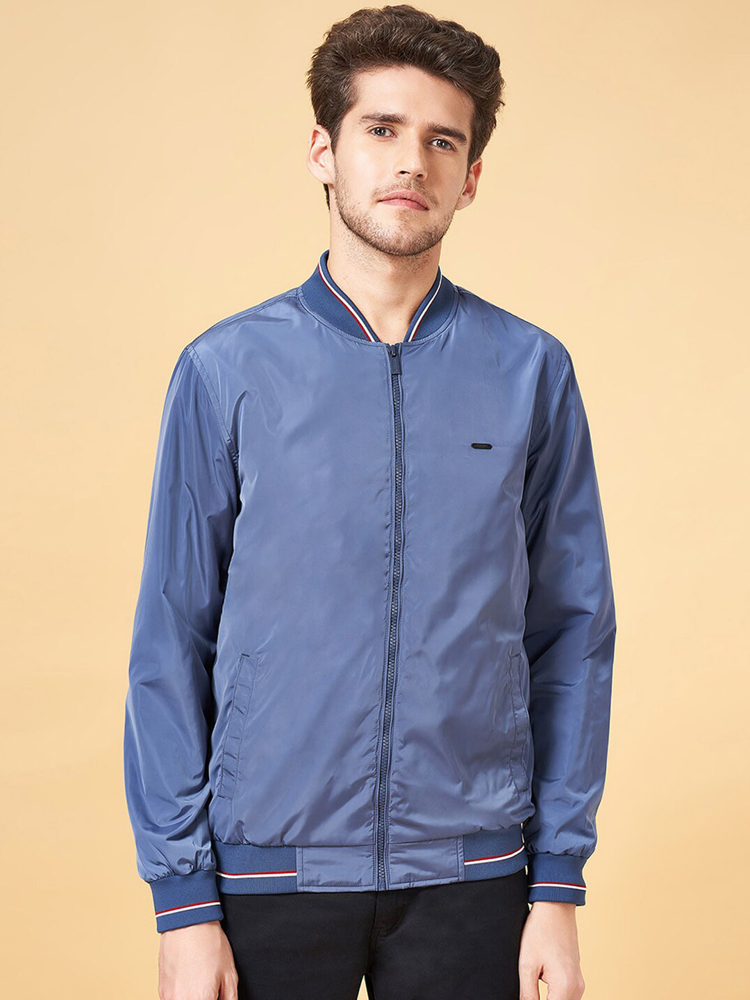 Men's Brown Mandarin Collar Water Resistant Bomber Jacket