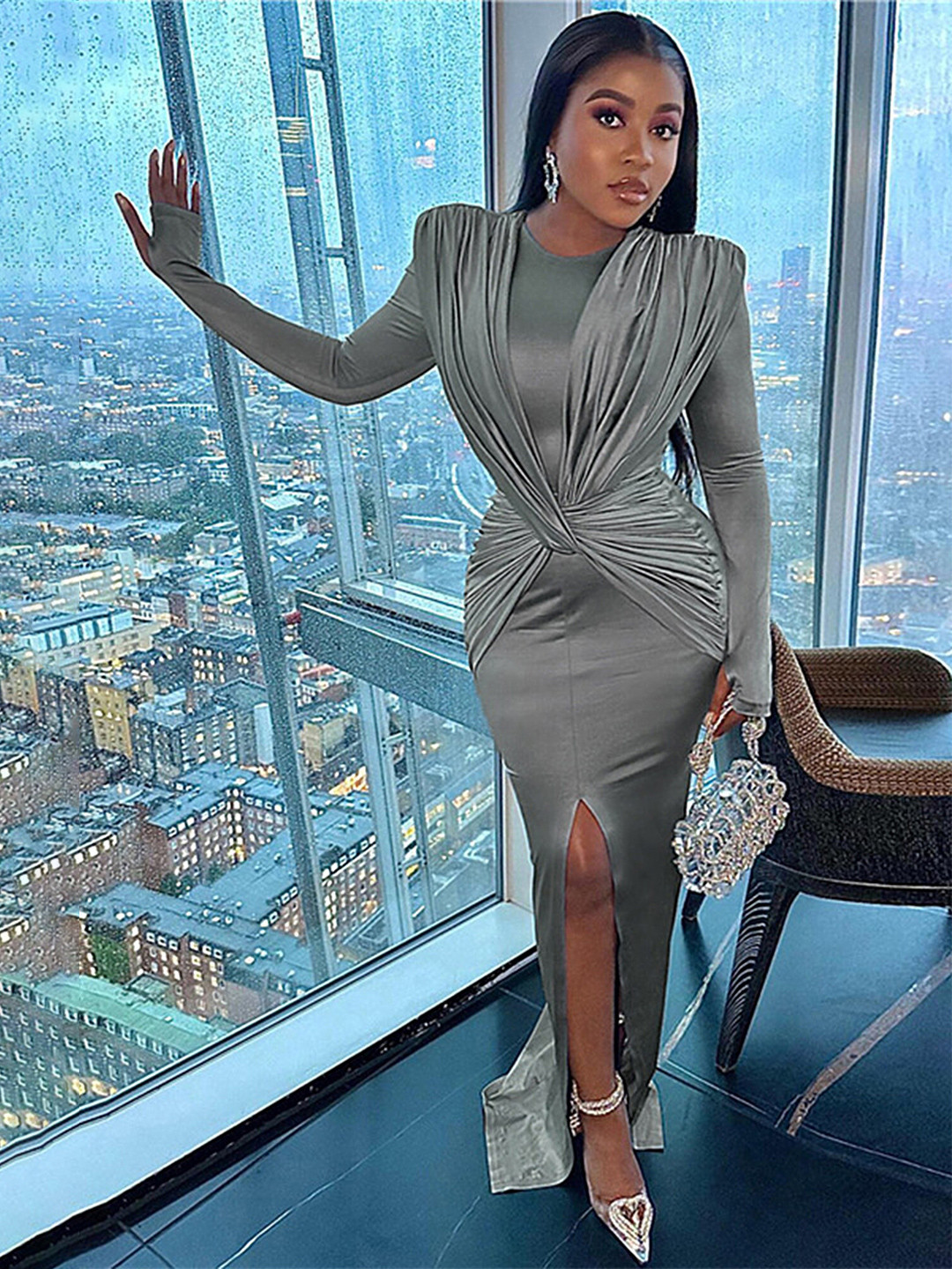 Sky Aura Ruched Maxi Dress