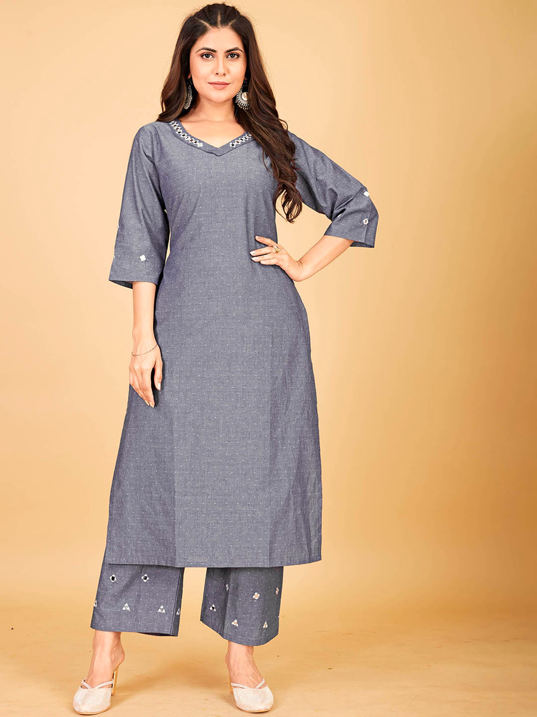 Mirror Embroidered Kurta with Salwar