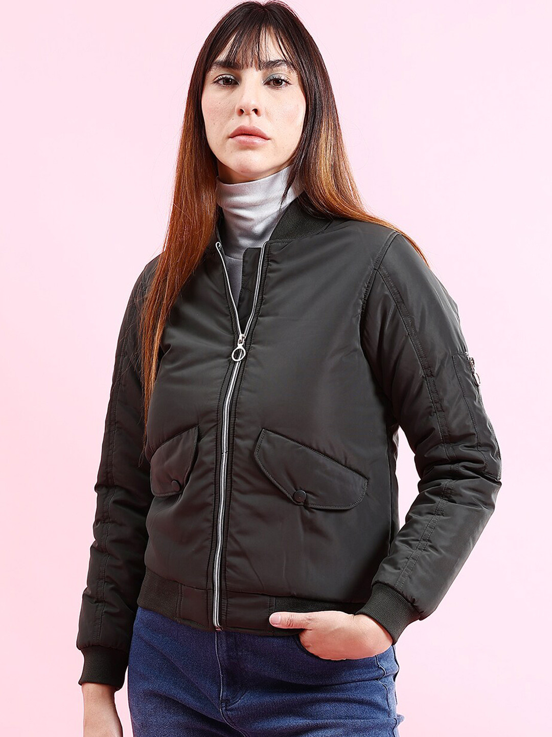 ジャケット・アウター BULKY SLEEVE CROPPED JACKET Zippered Stitched Cropped Jacket – UrbanSheek