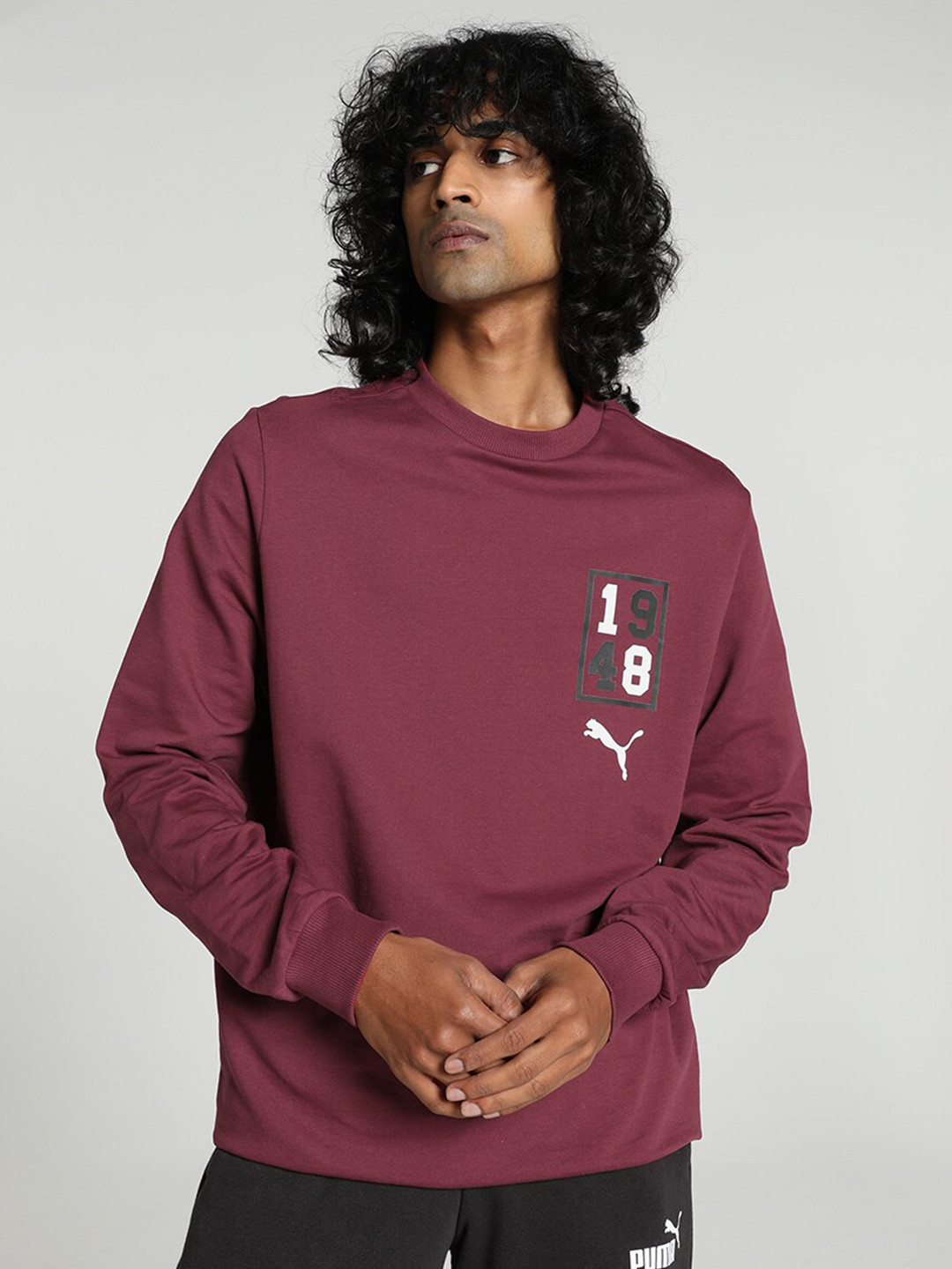 Puma Velvet Taped Logo Grey Sweatshirt