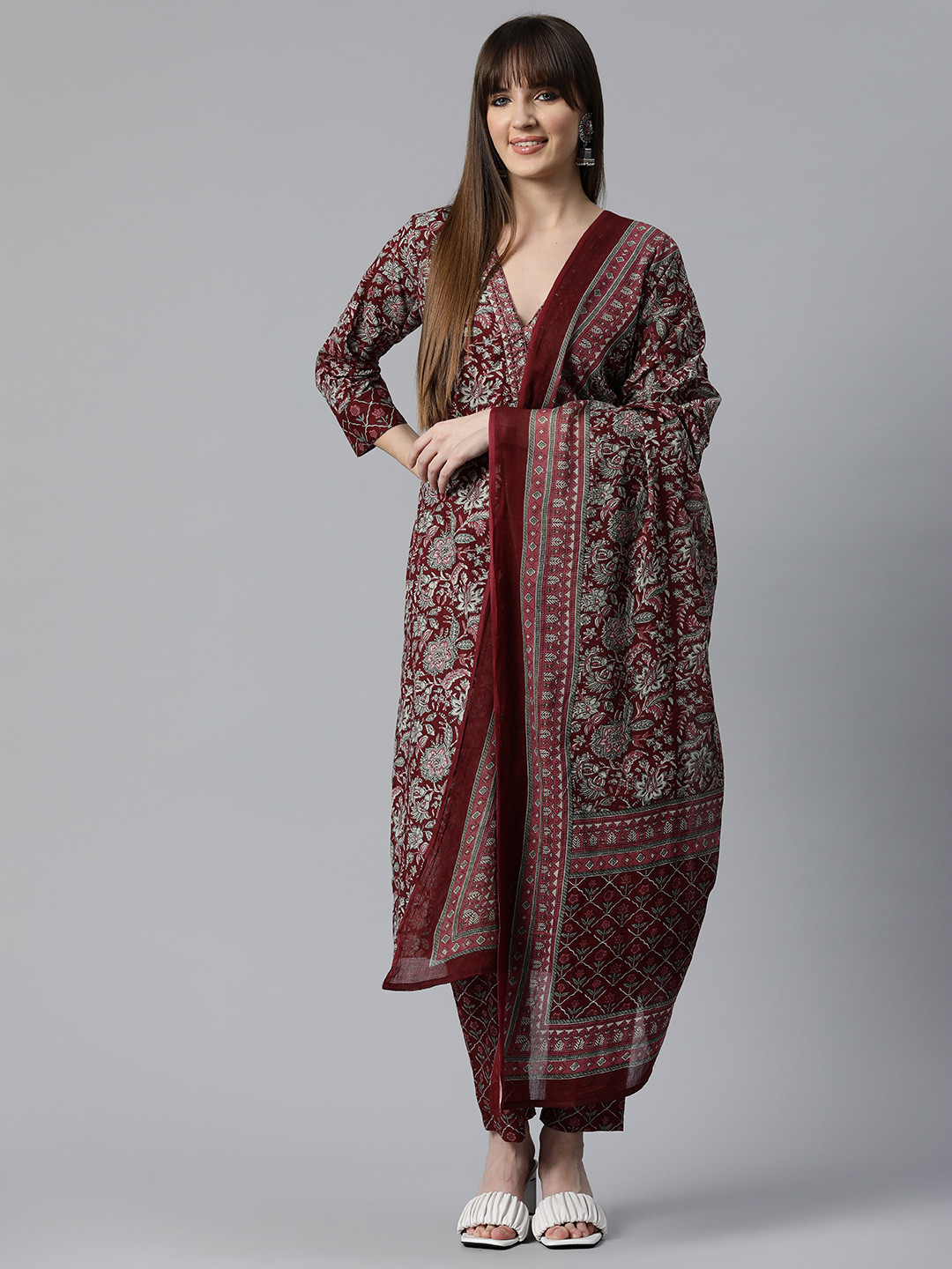 Women Multicolor Rayon Floral printed Cotton Kurta with pant & dupatta