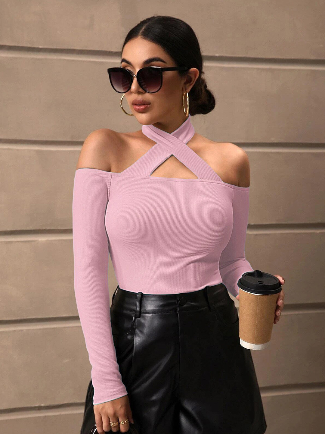 Halter Neck Cold-Shoulder Knit Top