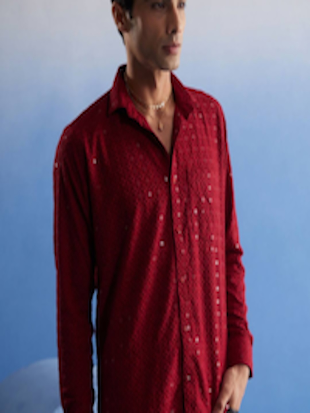 Buy VASTRAMAY Premium Sequinned Embellished Ethnic Shirt - Shirts for ...