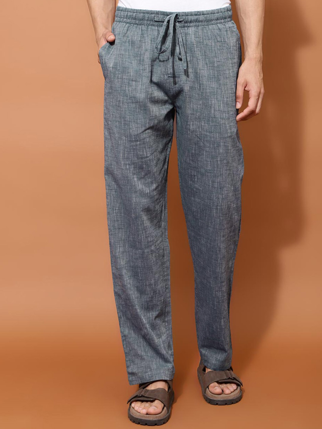 Buy Fabindia Men Comfort Fit Mid Rise Cotton Straight Lounge Pants ...