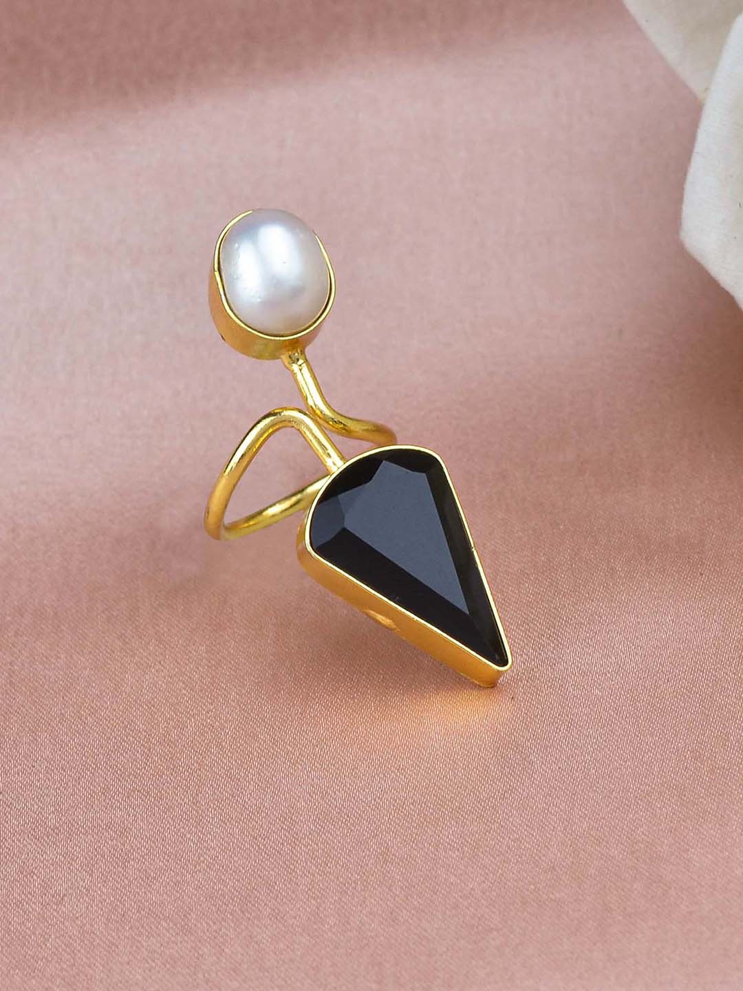 Buy ZURII Gold Plated Stone Studded Two Directional Statement Finger ...