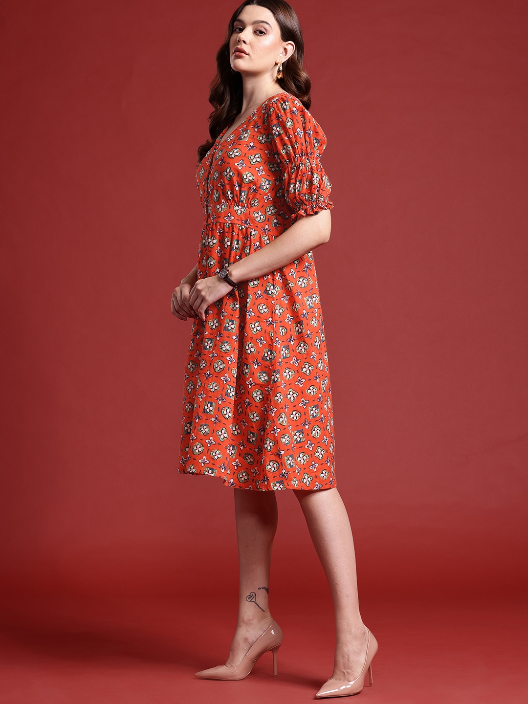 Buy All About You Pure Cotton Floral Print Puff Sleeve A Line Mini ...