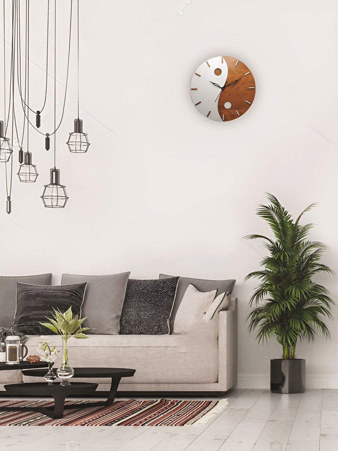 Buy TEAKWOOD Brown & Off White Analogue Contemporary Round Wooden Wall