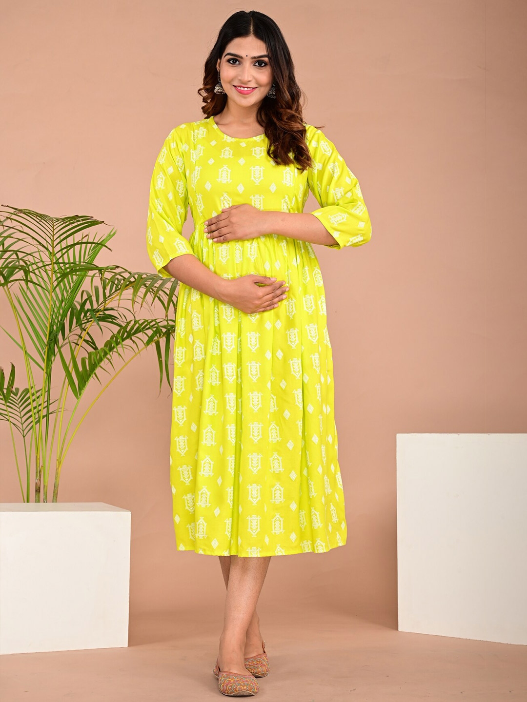 Buy Baesd Ethnic Motifs Printed Maternity Fit & Flare Ethnic Dress 