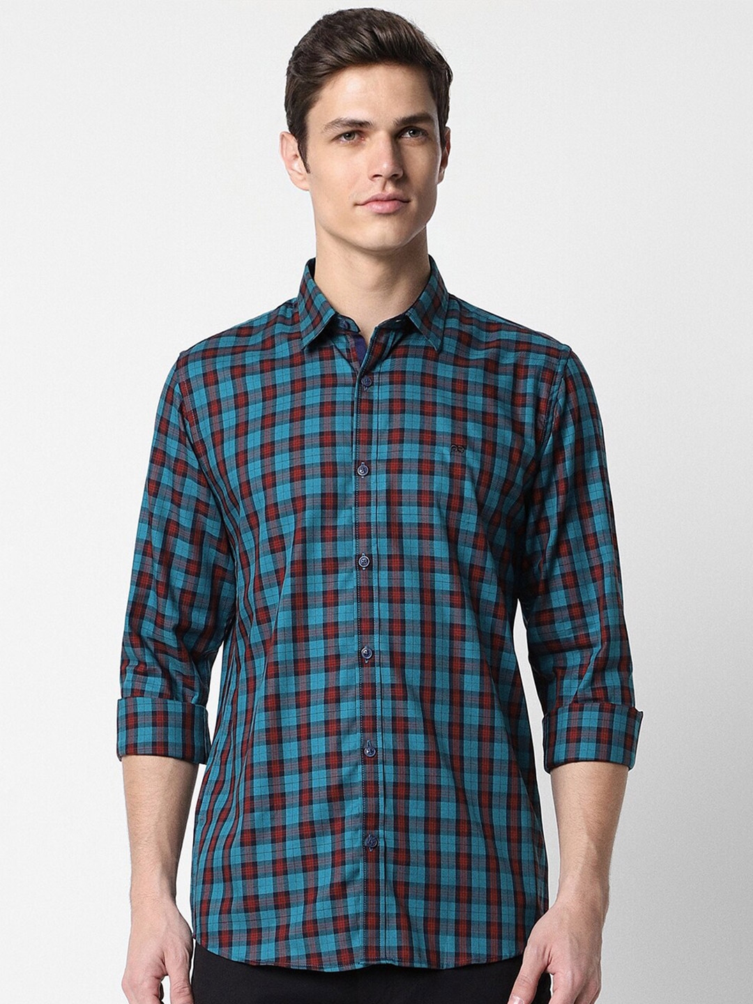 Buy Peter England Casuals Slim Fit Checked Pure Cotton Casual Shirt ...