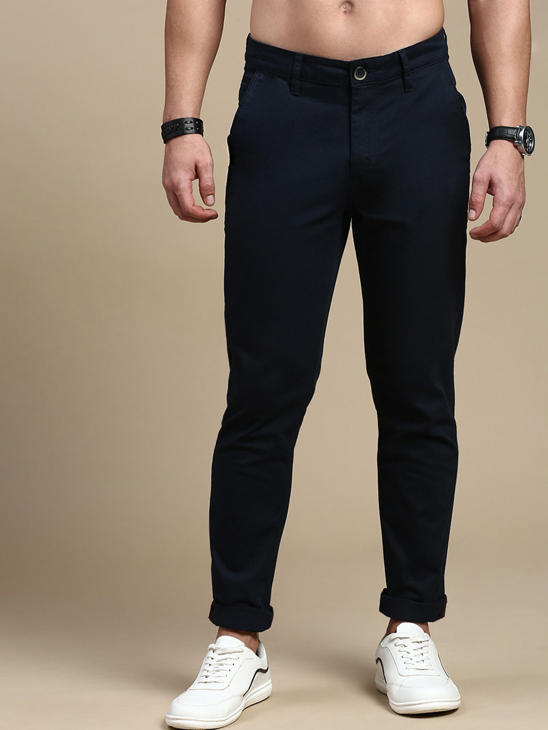 Buy The Roadster Lifestyle Co. Men Navy Blue Slim Fit Mid Rise Chinos ...