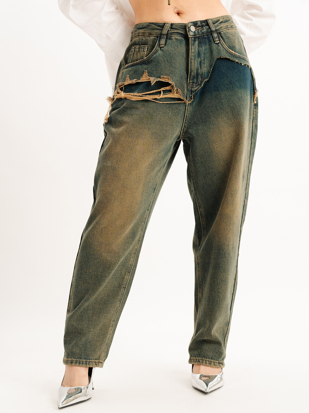 Women Fuchsia Heavy Distressed Jeans