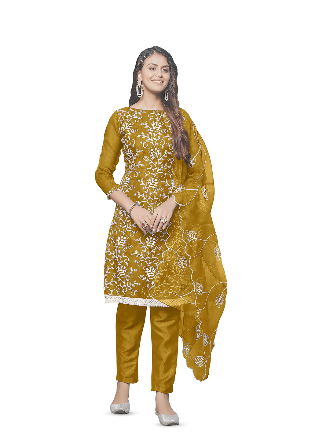Buy KALINI Floral Embroidered Unstitched Dress Material Dress