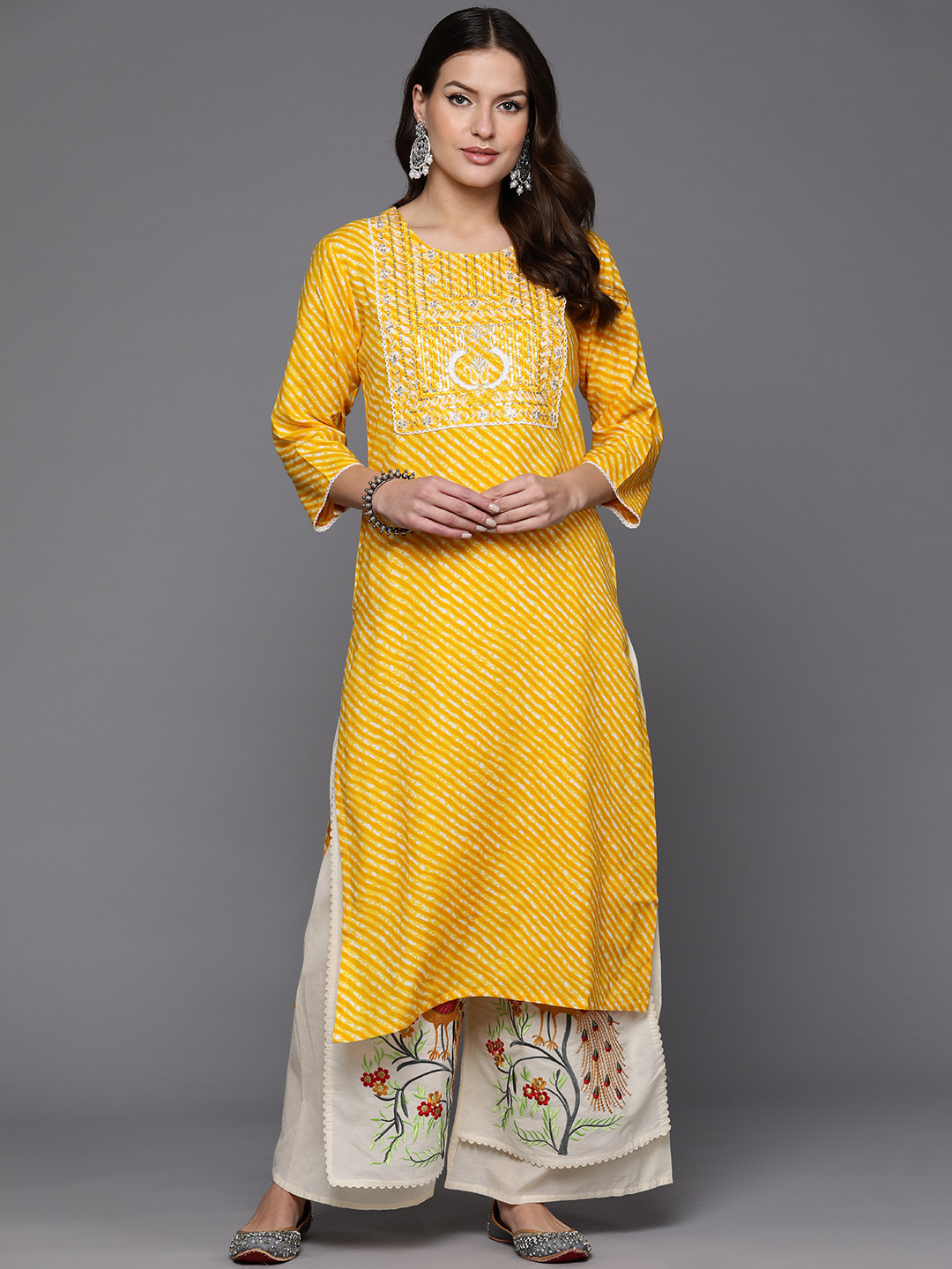 Banjara India Leheriya printed Kurta Set- KP-LHR-Yellow main image 0