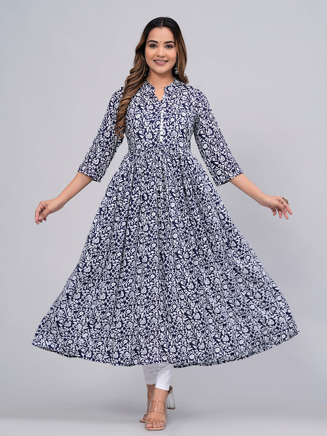 Indigo Printed Sanganeri Kurta Pant Set