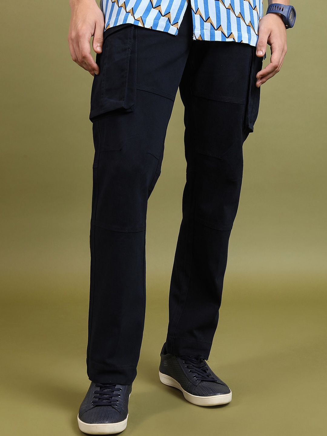 Buy HIGHLANDER Men Navy Blue Mid Rise Cargos Trousers - Trousers for ...