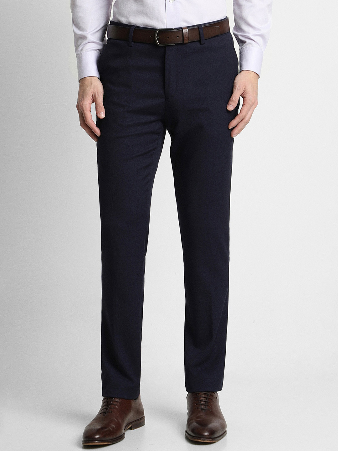 Buy Peter England Elite Men Slim Fit Mid Rise Formal Trousers ...