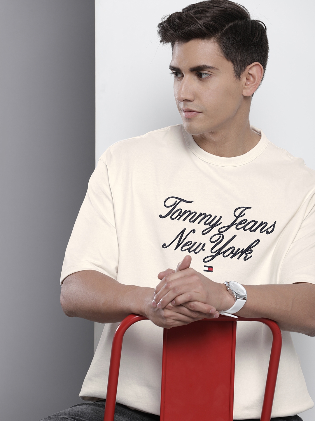 Buy Tommy Hilfiger Brand Logo Embroidered Drop Shoulder Sleeves Pure ...
