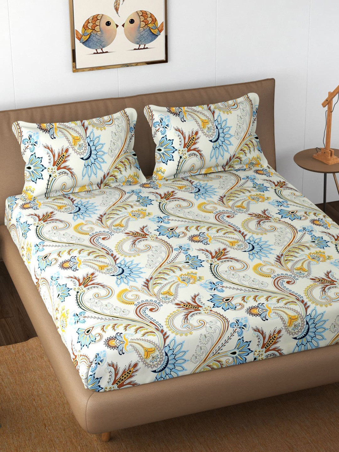 Buy TEAL BY CHUMBAK White Floral 144 TC Queen Bedsheet Set Bedsheets