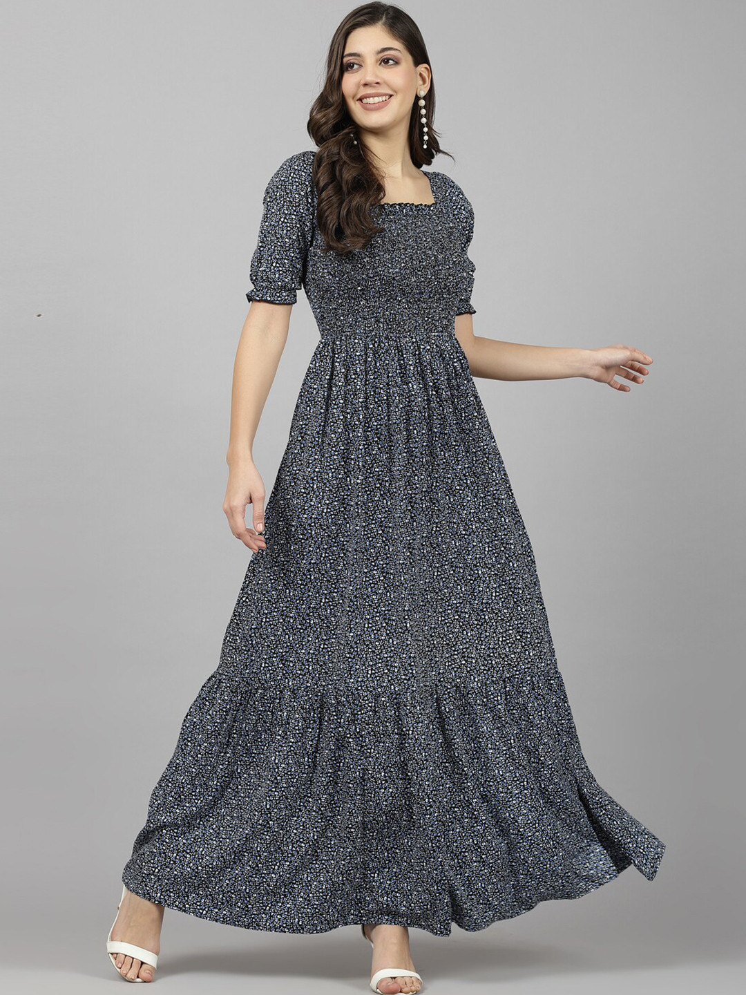 Buy Aayu Floral Print Puff Sleeve Maxi Dress Dresses For Women