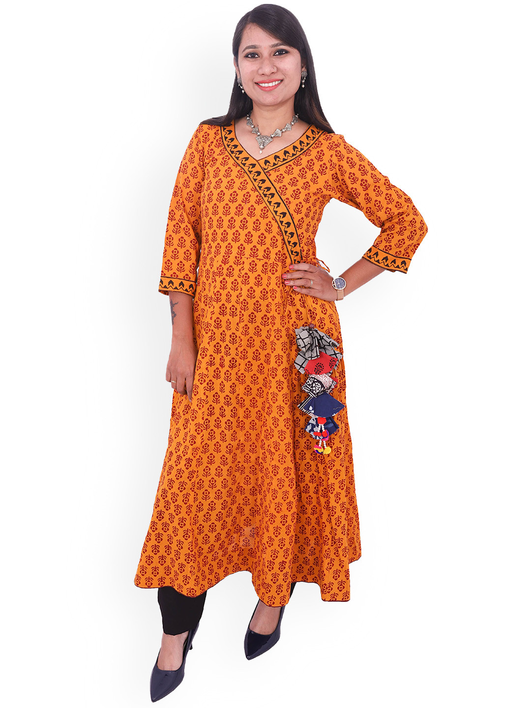 Peach - Natural Dyed Cotton Short Bagh Print Kurta 06