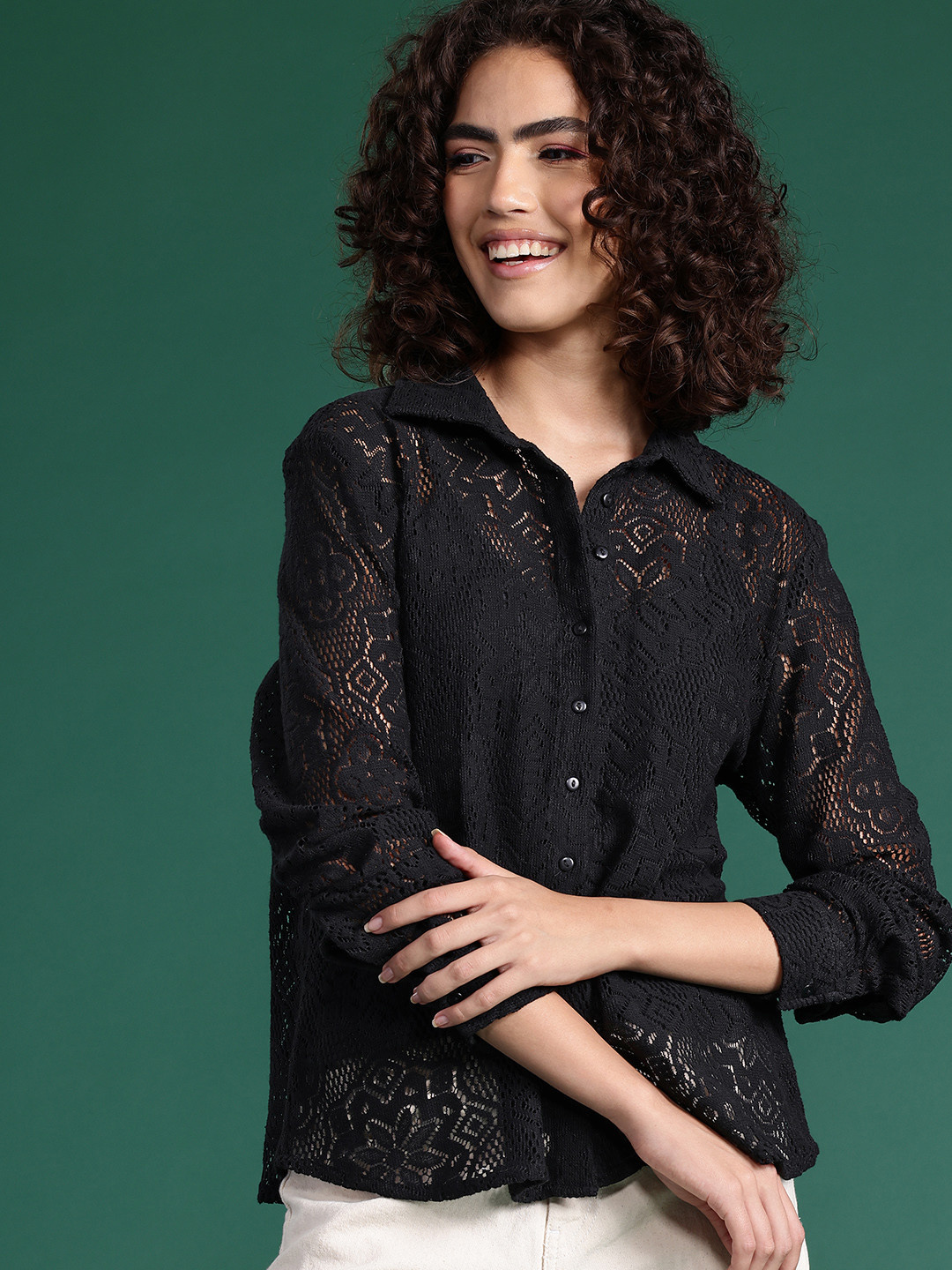 Women's Cream Comfort Semi Sheer Casual Shirt