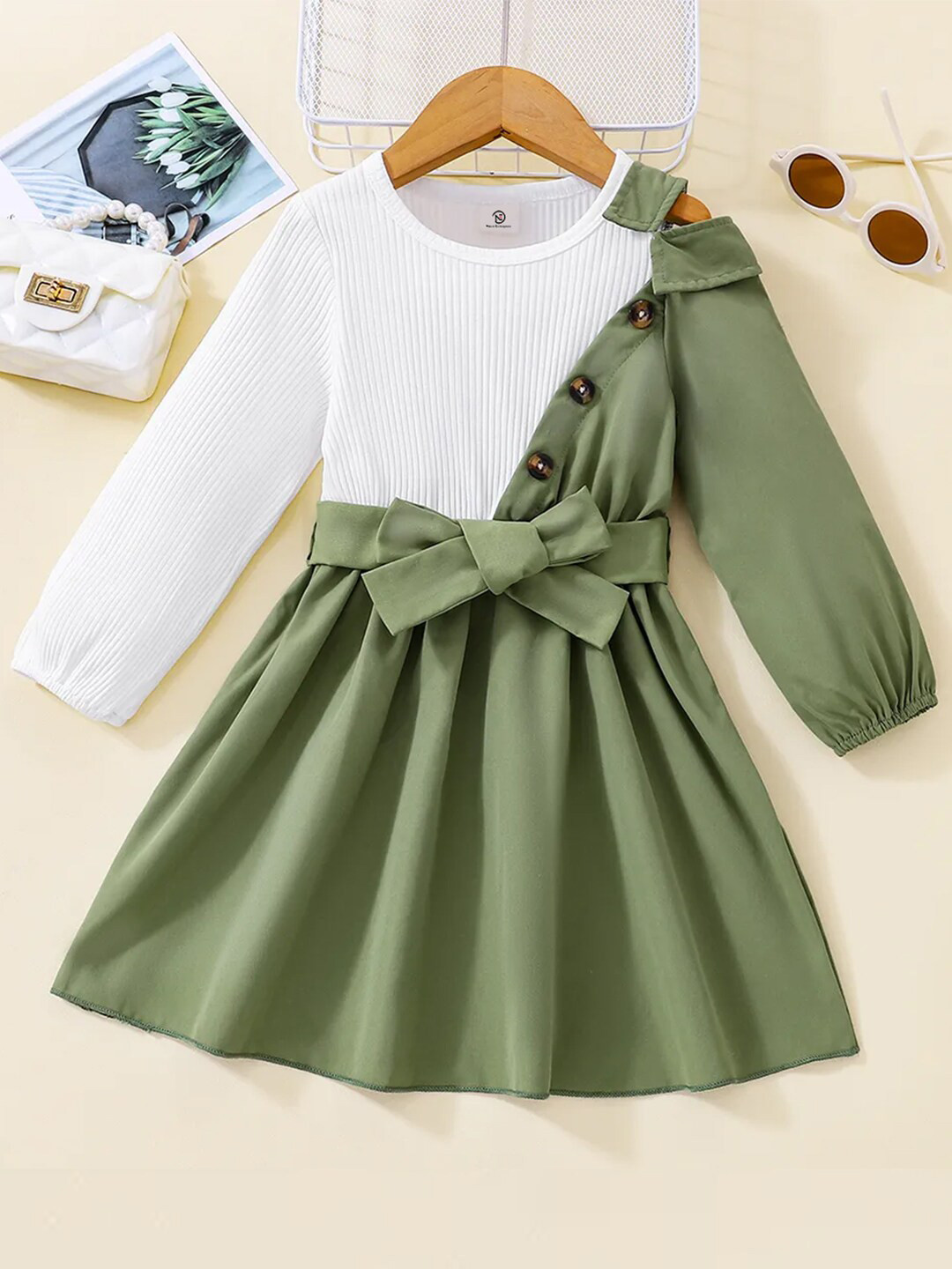 Girls Grey & Purple Colourblocked Fit And Flare Dress