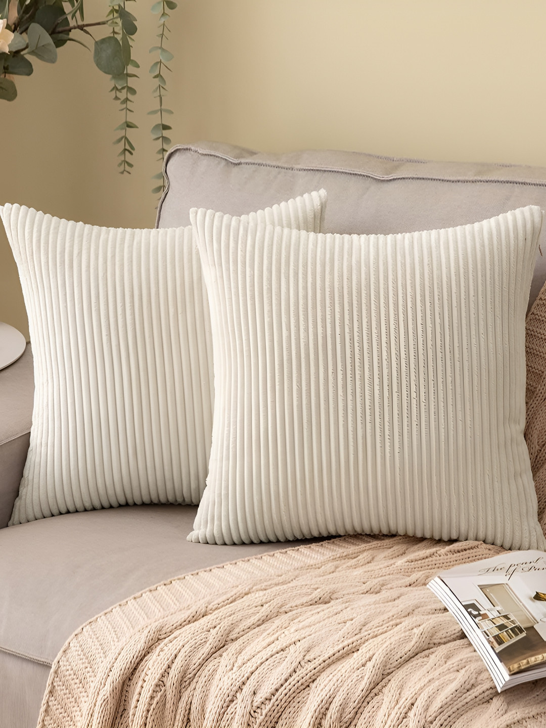 Buy Vinayaka Fab Cream 2 Pieces Striped Square Cushion Covers Cushion