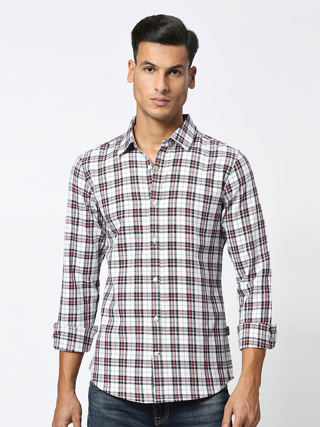 Black Slim Straight Fit Regular Collar Long Sleeves Cotton Men's Shirt by Being Human Clothing