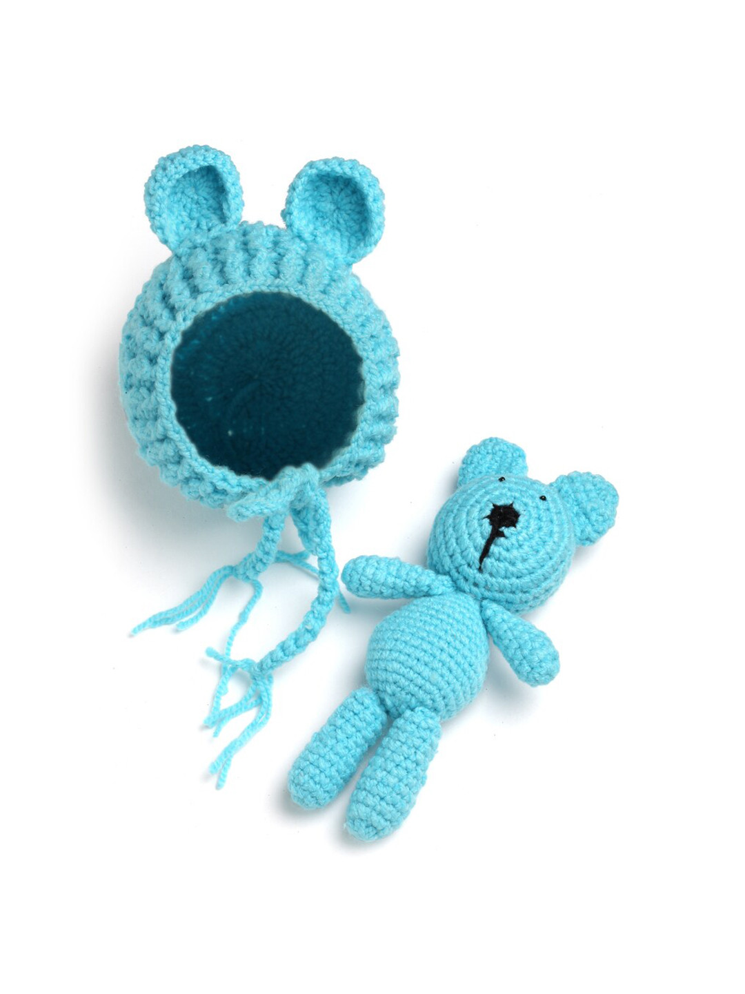 Babyhug Cable Knitted Woollen Cap with Teddy Bear Applique & Pom Pom - Khaki