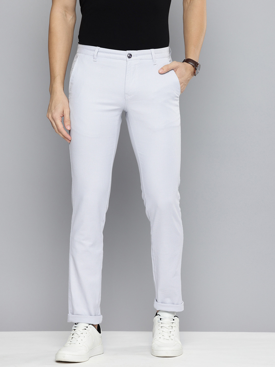 Buy Indian Terrain Men Self Design Textured Brooklyn Slim Fit Chinos ...