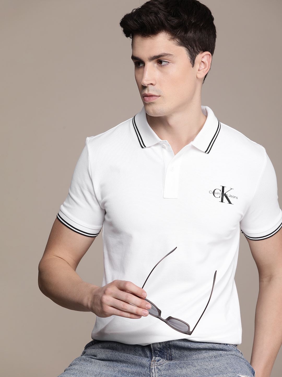 Buy Calvin Klein Jeans Polo Collar Slim Fit T Shirt - Tshirts for Men ...