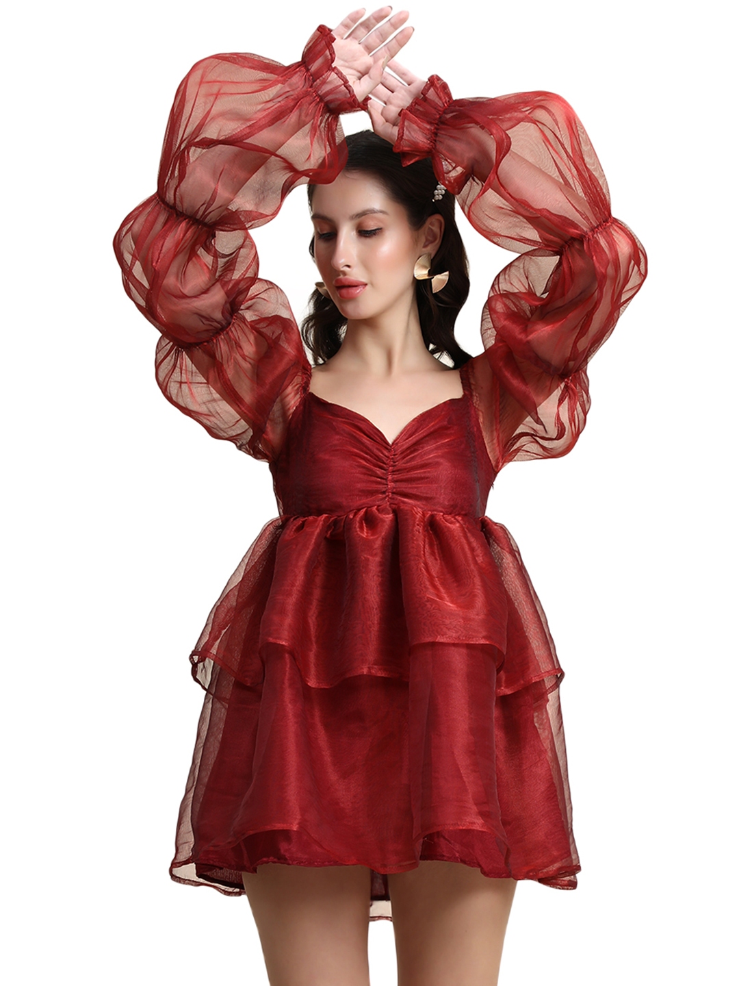 Buy Rujave Sweetheart Neck Puff Sleeve Applique Organza Fit & Flare ...