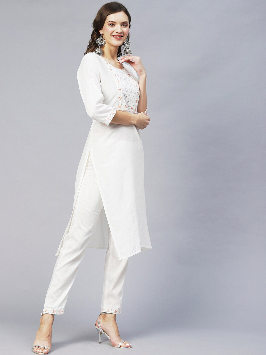 Floral Embroidered A-Line Kurta With Palazzos