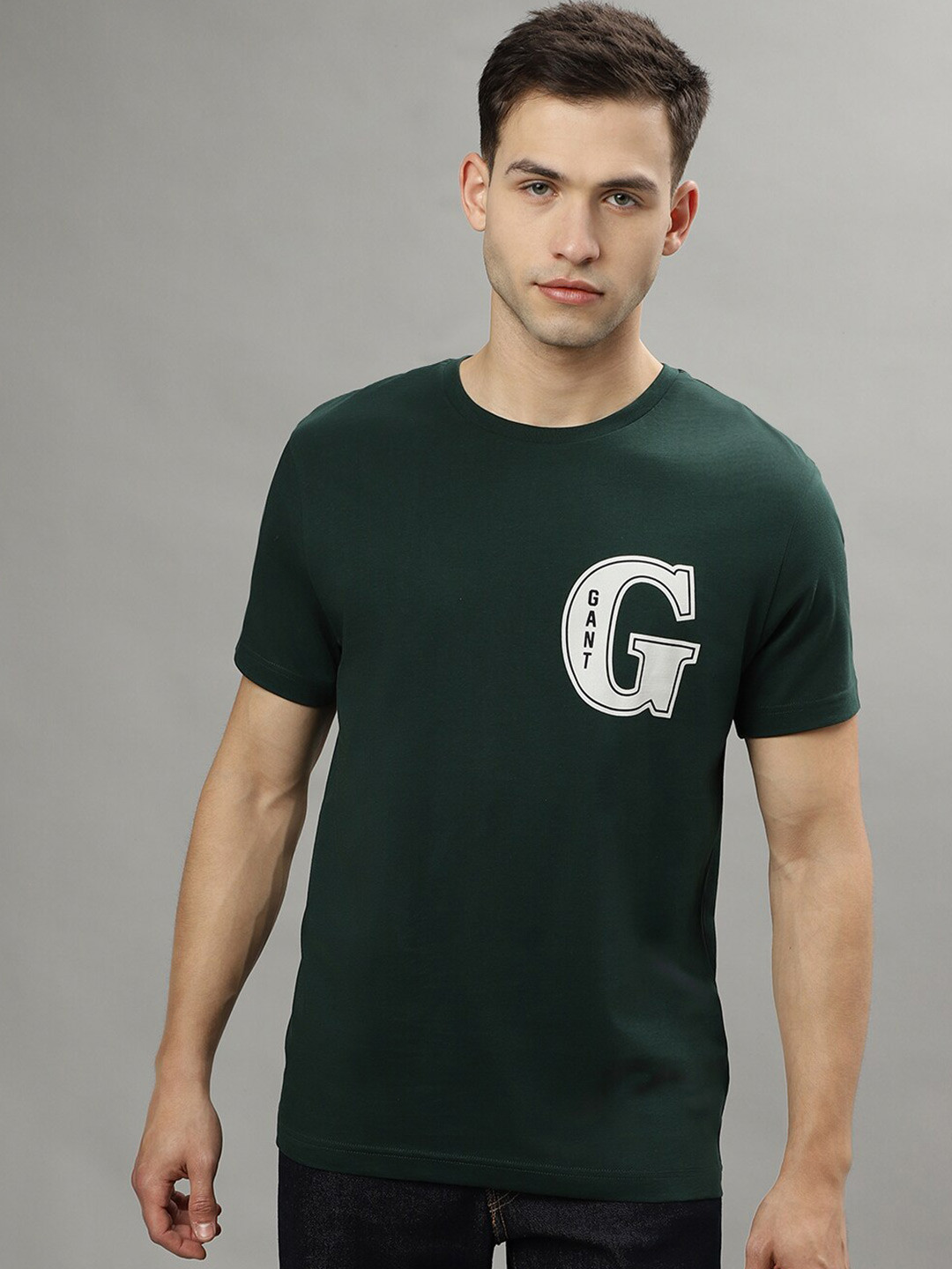 Gant Men Red Printed Round Neck Short Sleeves Tshirt